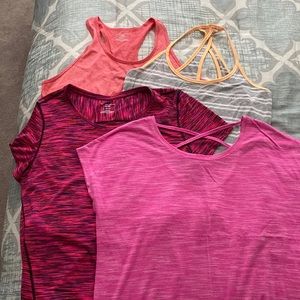 Bundle of 4 work out tops, two tank, two short sleeve